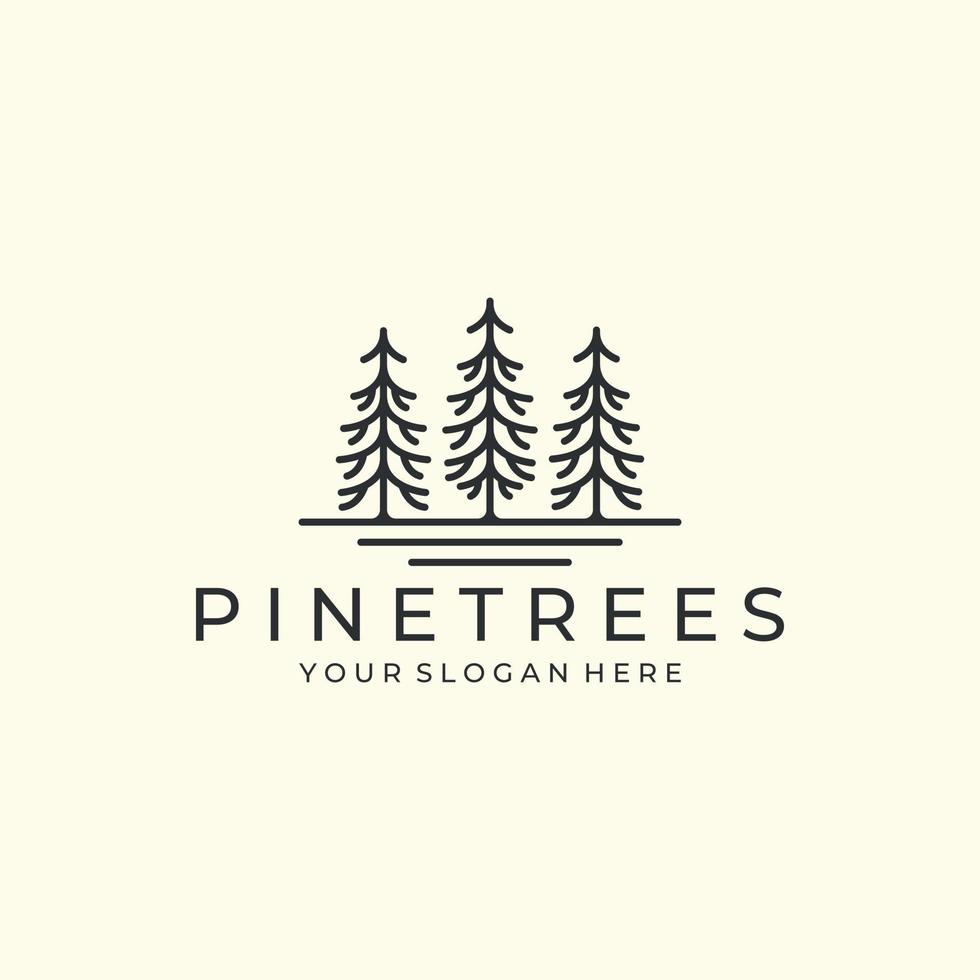 pine tree with linear style logo icon vector illustration template design