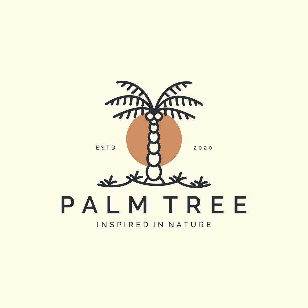 palm tree with linear style logo icon template design. sun, coconut tree vector illustration