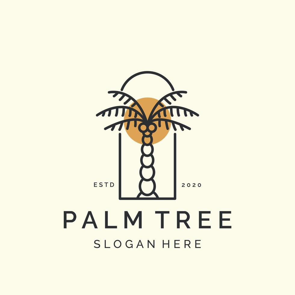 line art palm tree  minimalist with emblem style logo icon template design. coconut tree, date palm, vector illustration