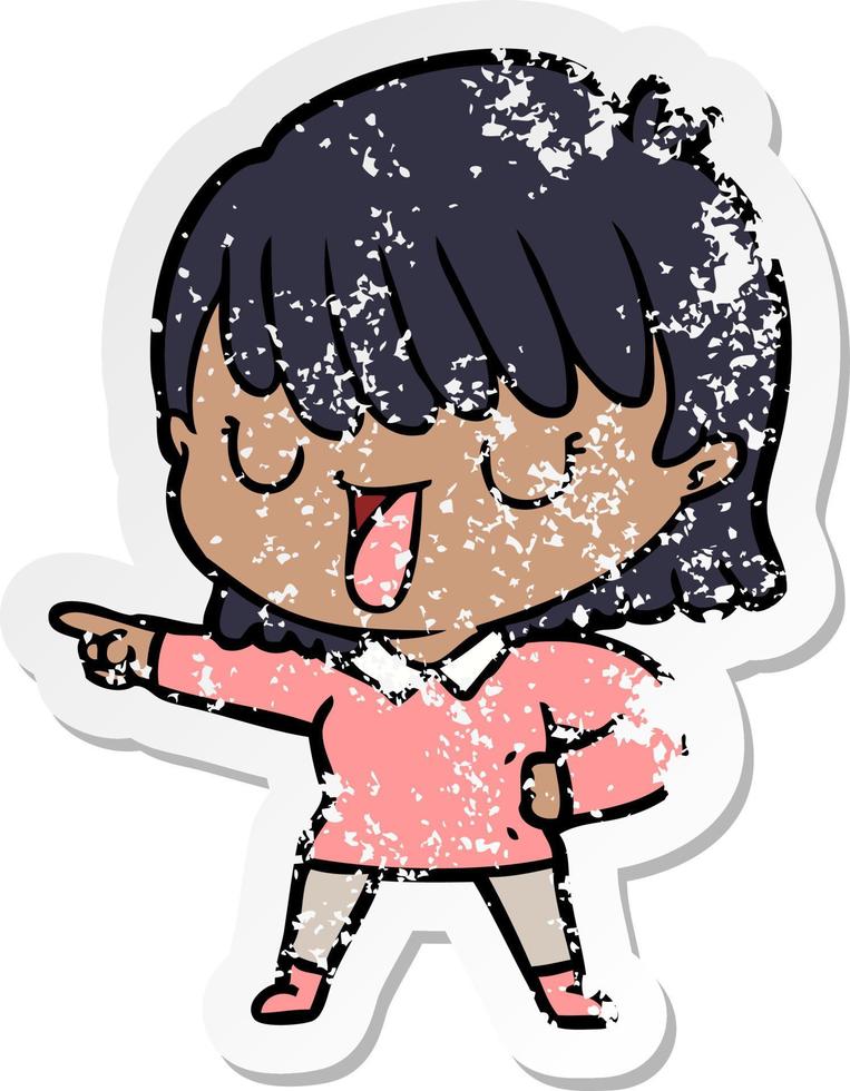 distressed sticker of a cartoon woman vector