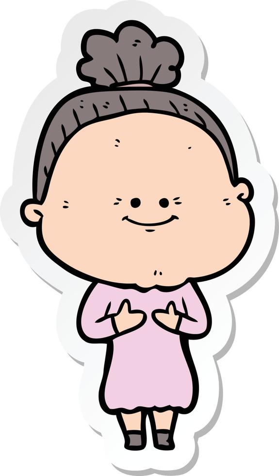 sticker of a cartoon happy old woman vector