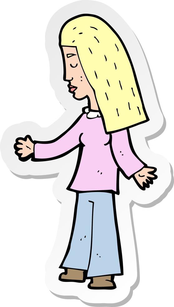 sticker of a cartoon woman with open arms vector