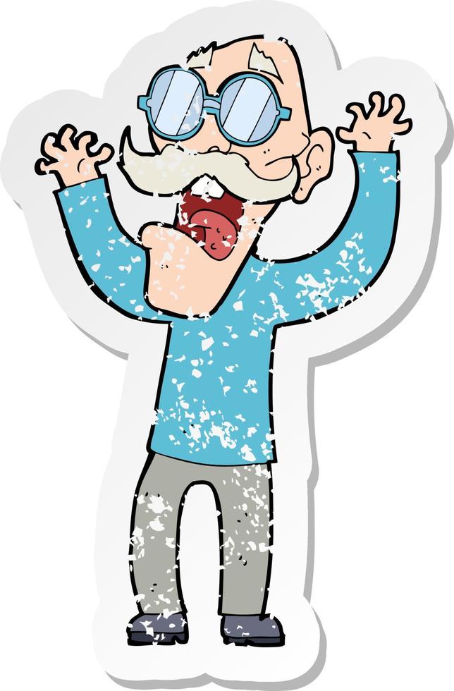 retro distressed sticker of a cartoon old man in glasses vector