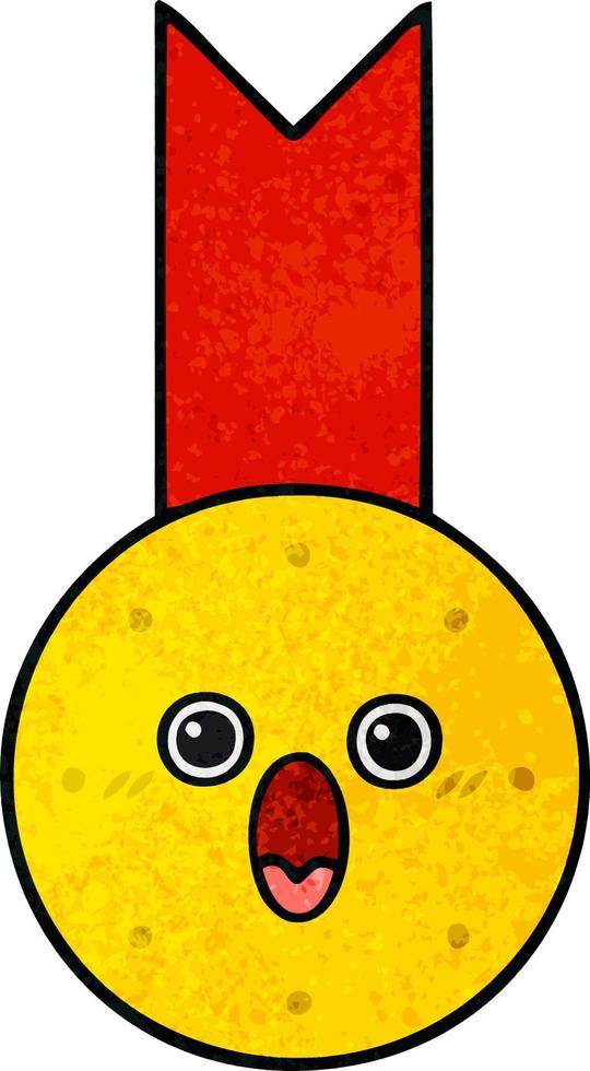 retro grunge texture cartoon gold medal vector