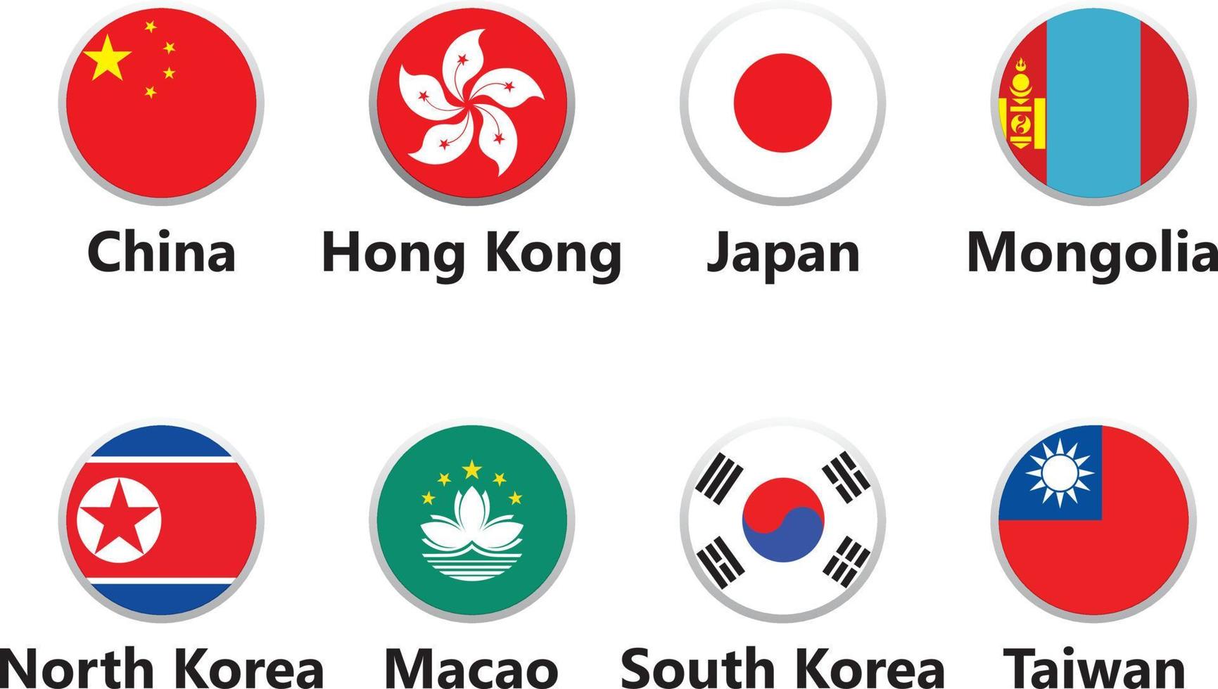 Collection Circle Flag East Asia vector