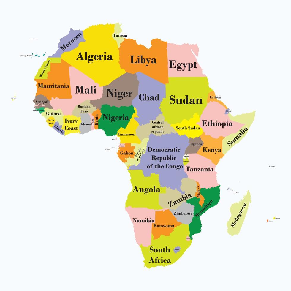 Map of Africa specifying regions and countries. vector