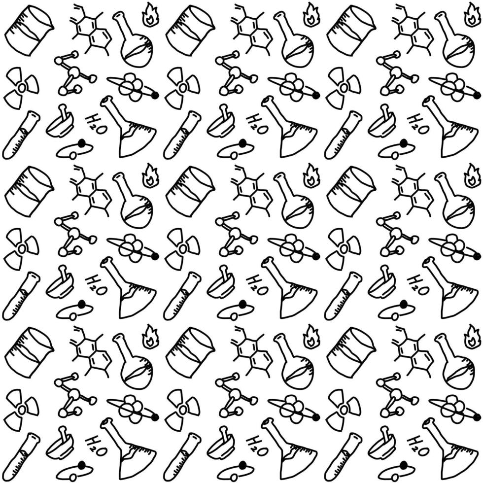 Chemistry Doodle Hand Drawn Icons Pattern Seamless Background Science Education Illustration vector