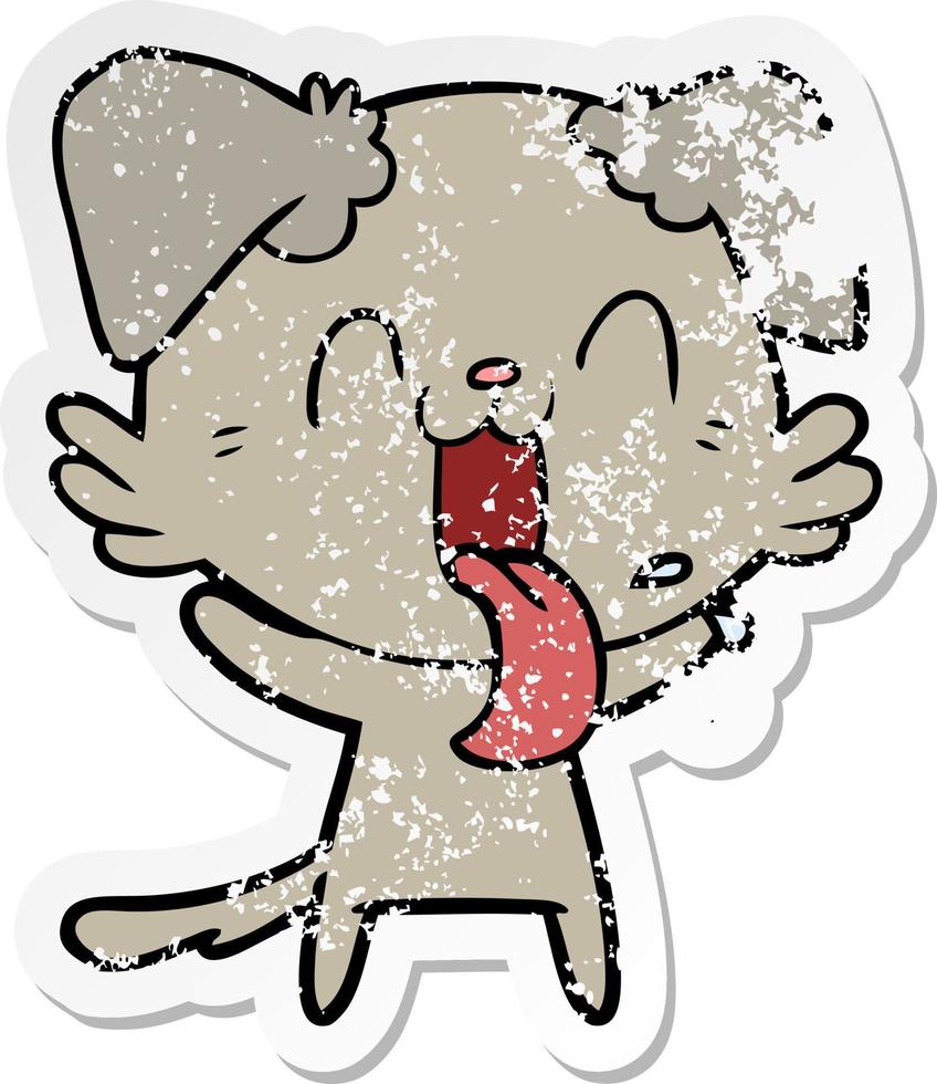 distressed sticker of a cartoon panting dog vector