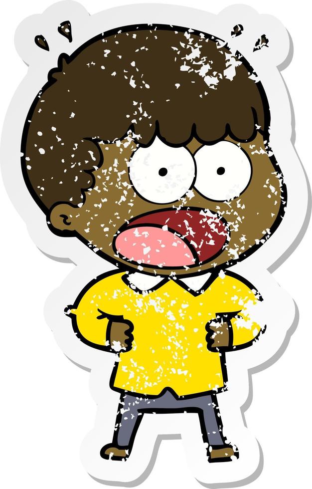 distressed sticker of a cartoon shocked man vector