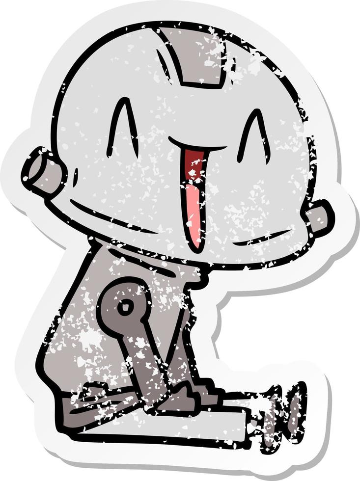 distressed sticker of a cartoon robot vector