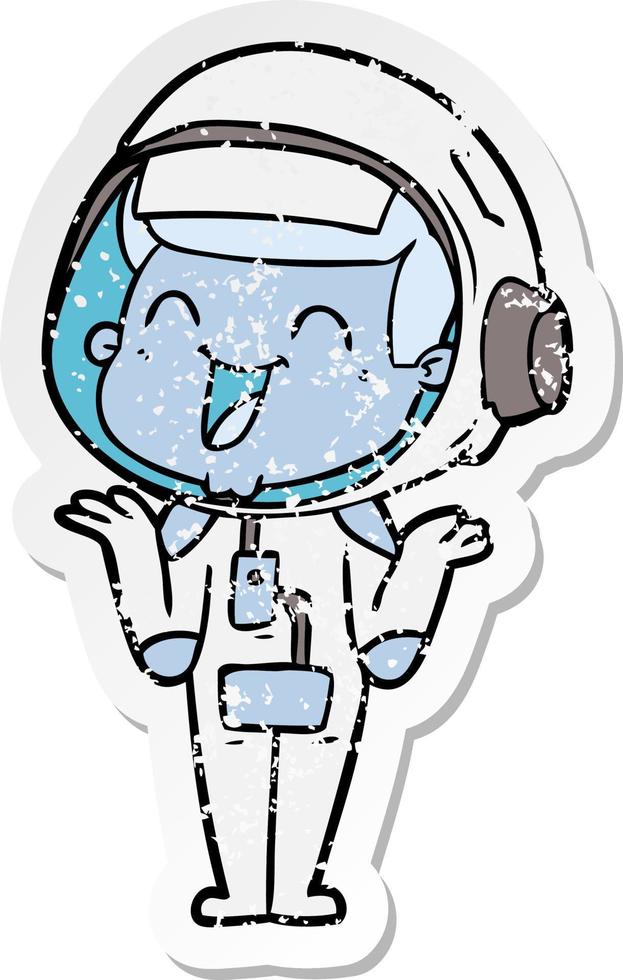 pegatina angustiada de un astronauta de dibujos animados feliz vector