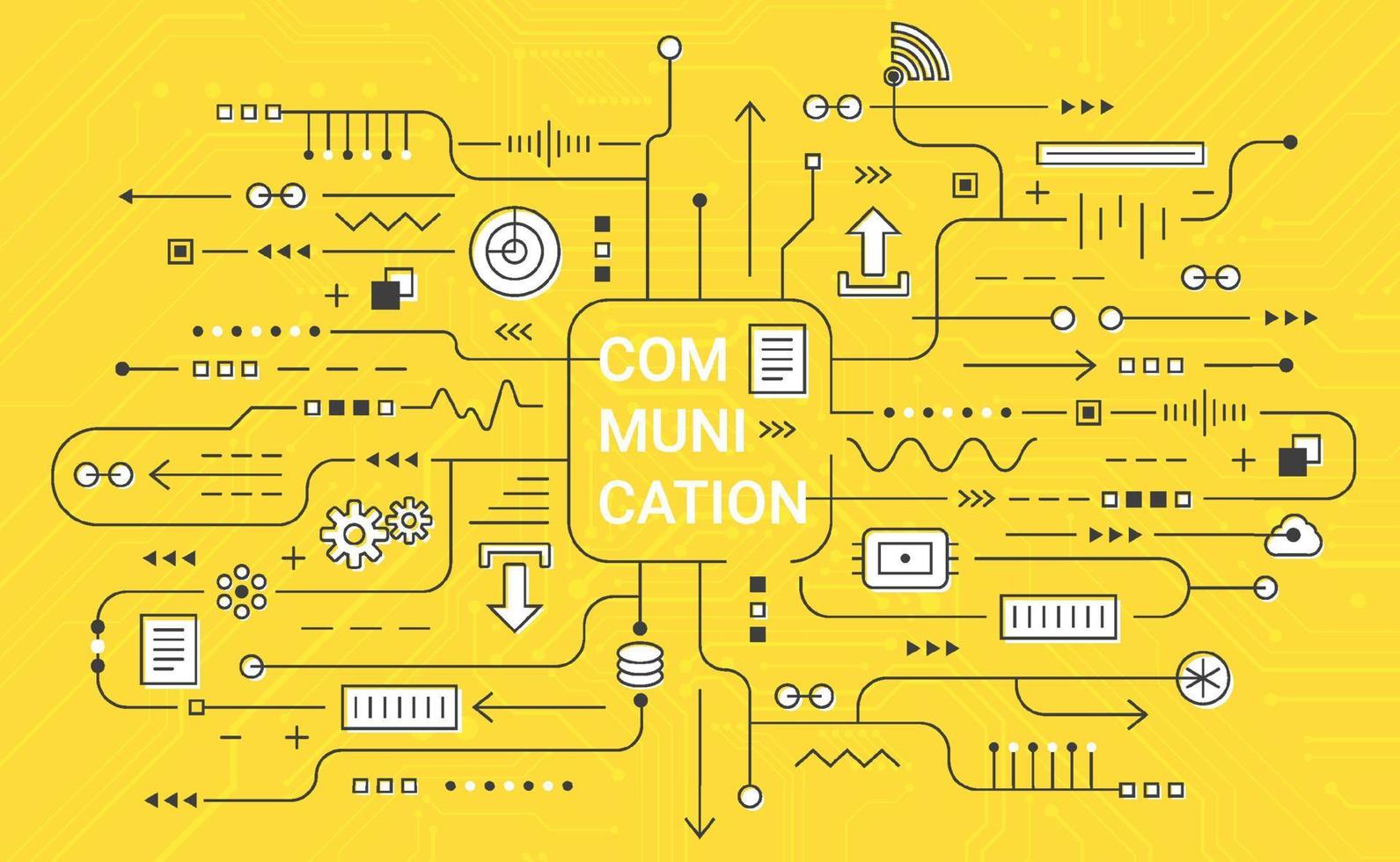 concepto de conexión de visualización de comunicación. matriz de datos de tecnología visual sobre fondo amarillo con circuito para web, banner. ilustración vectorial vector