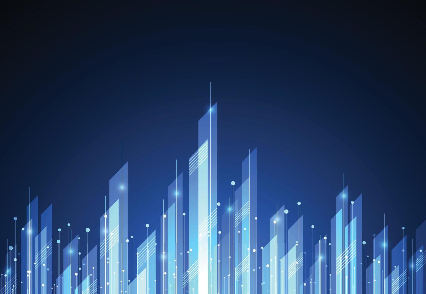 Futuristic city on dark blue background with Technology glowing neon. Vector illustration