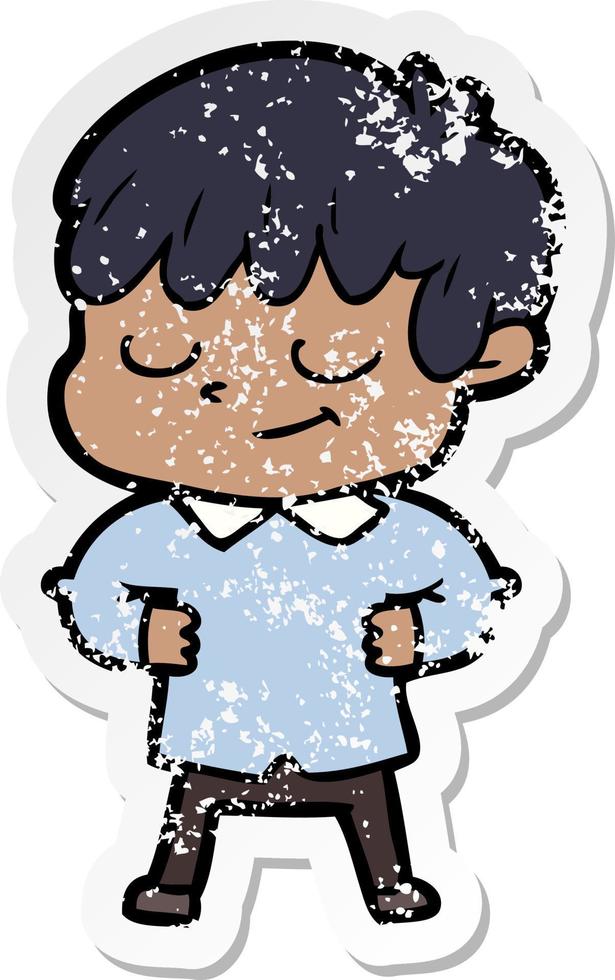 distressed sticker of a cartoon happy boy vector