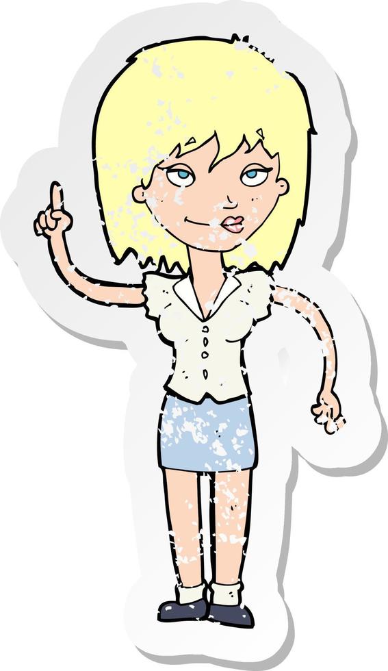 retro distressed sticker of a cartoon woman with idea vector