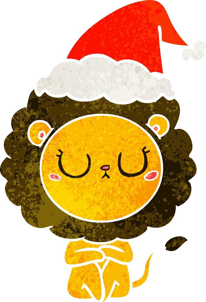 retro cartoon of a lion wearing santa hat vector