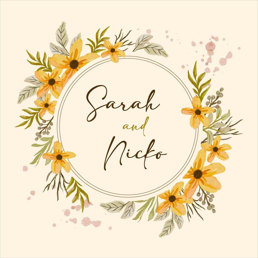 flower watercolor circle frame for wedding invitation card vector