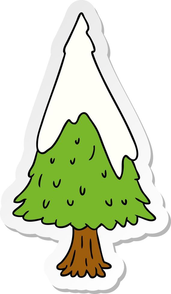 Pegatina cartoon doodle solo árbol cubierto de nieve vector