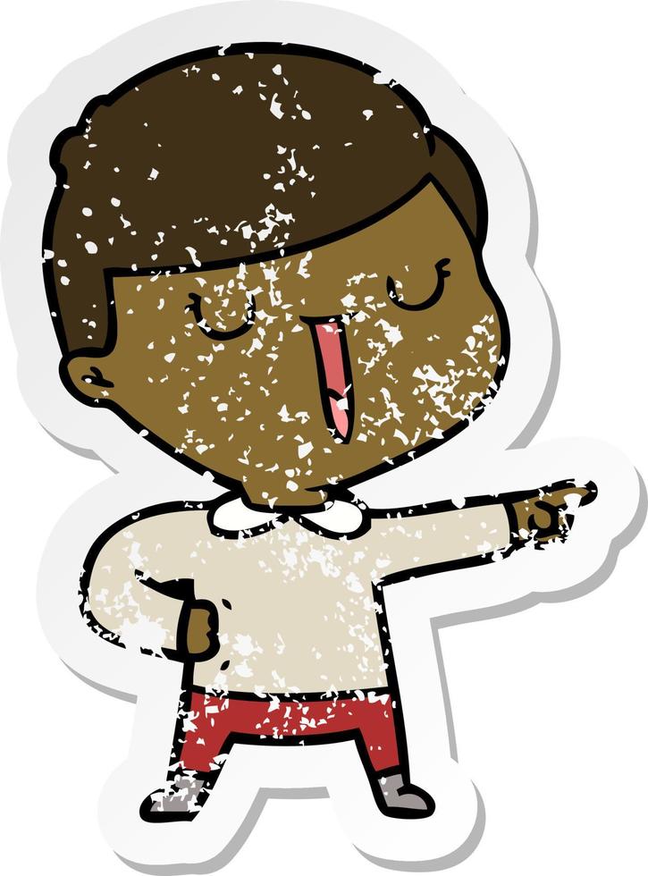 distressed sticker of a cartoon happy boy vector
