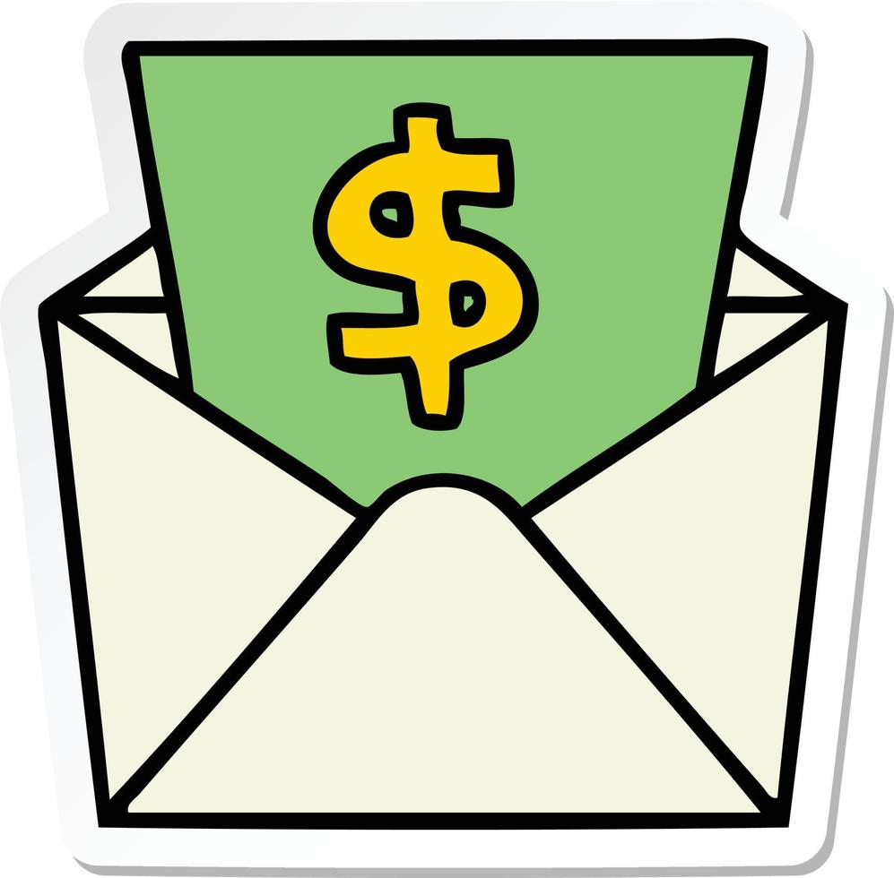sticker of a quirky hand drawn cartoon dollar in envelope vector