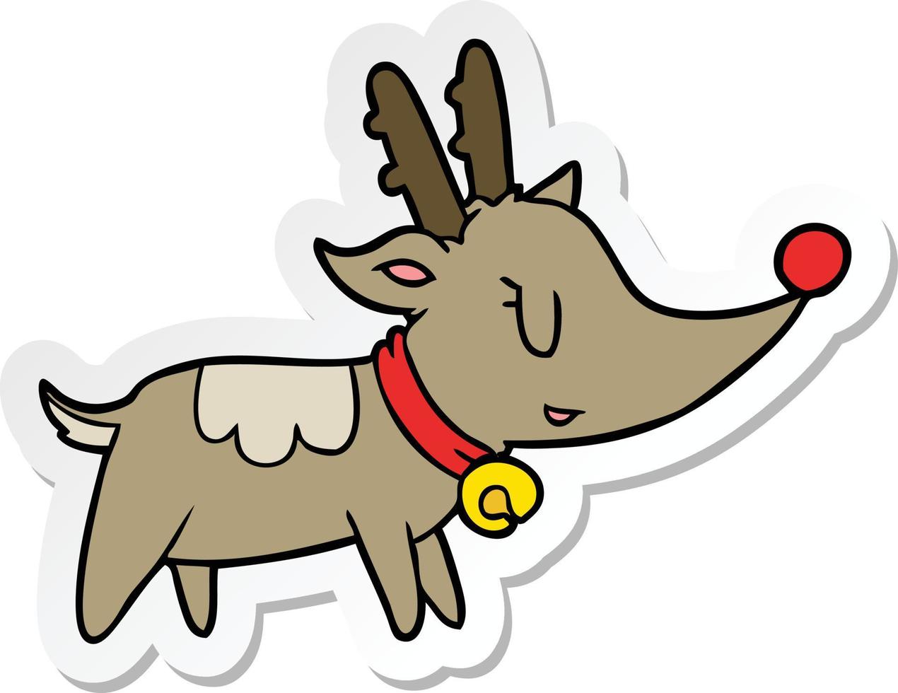 sticker of a cartoon christmas reindeer vector