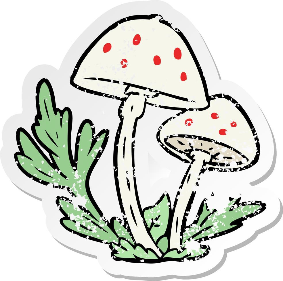 distressed sticker of a cartoon mushrooms vector