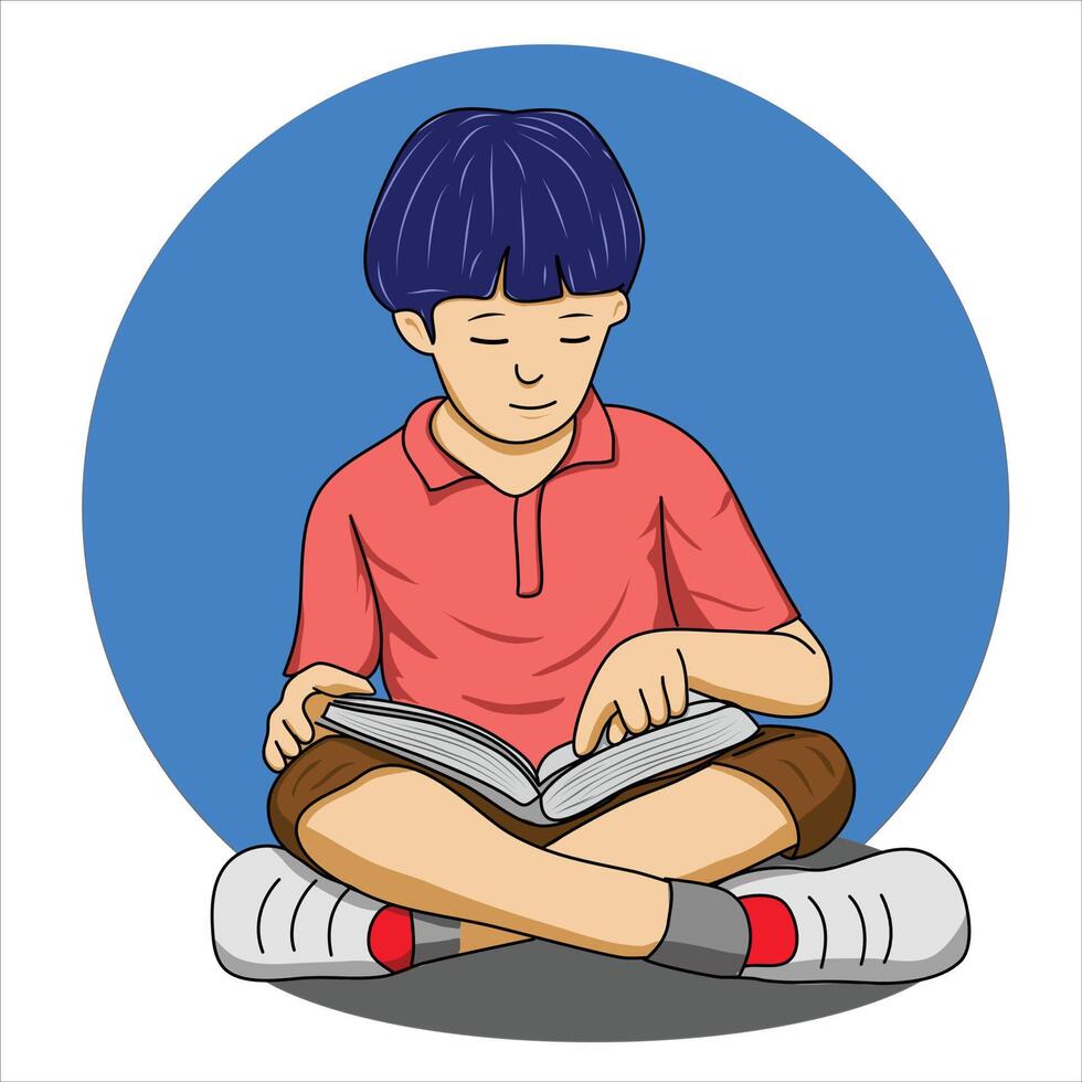 un niño leyendo un libro en el diseño de ilustraciones vectoriales vector