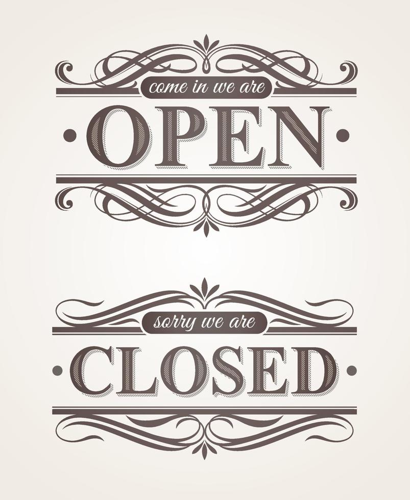 Open and Closed - ornate retro signs vector