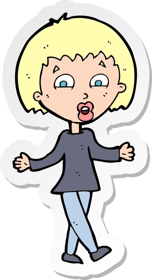 sticker of a cartoon woman shrugging shoulders vector
