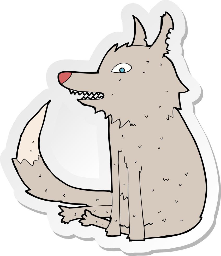 pegatina de un lobo de dibujos animados sentado vector