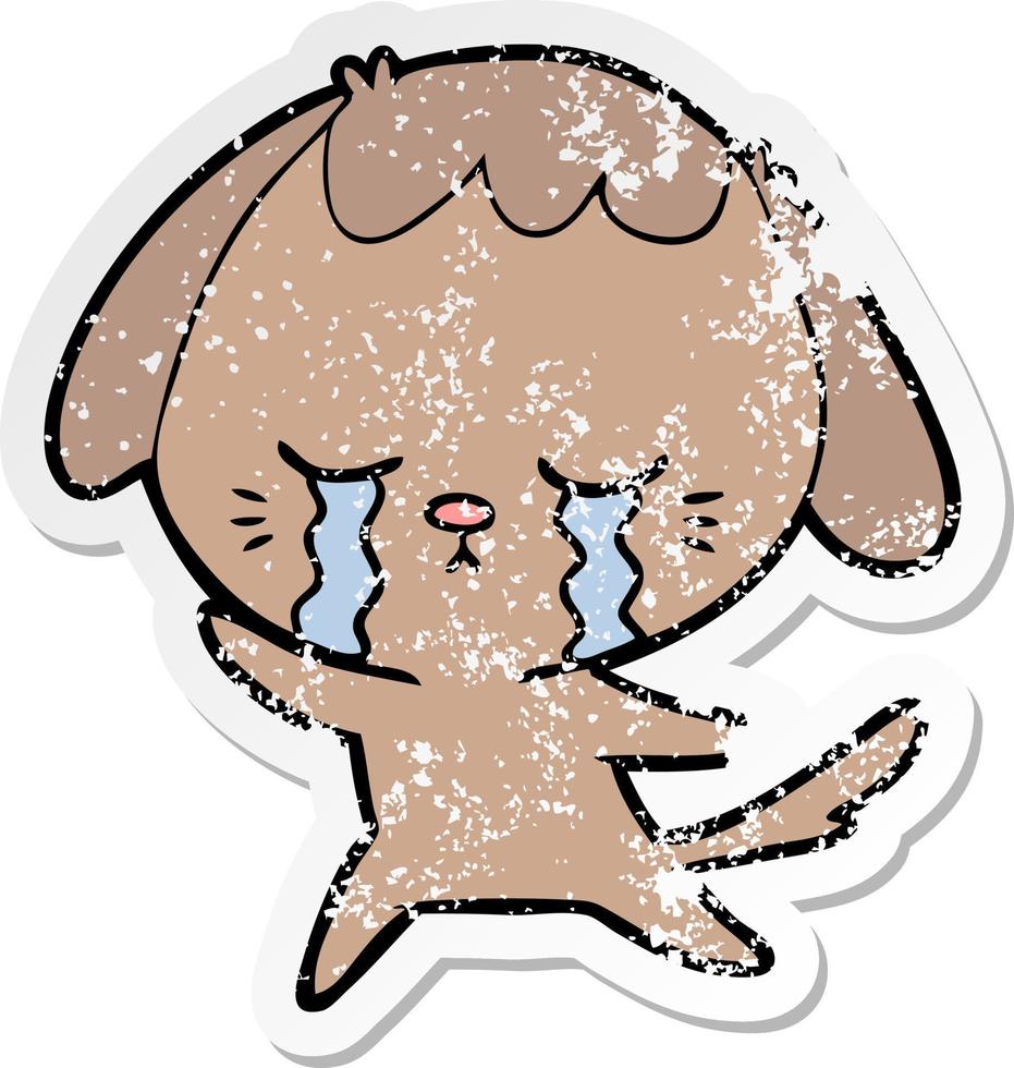 distressed sticker of a cartoon crying dog vector