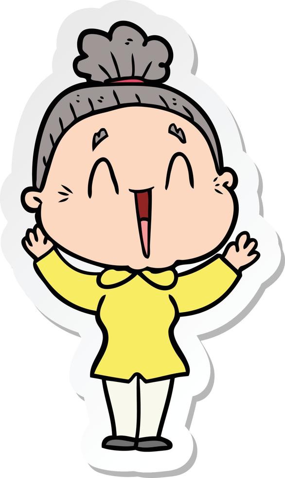 sticker of a cartoon happy old lady vector