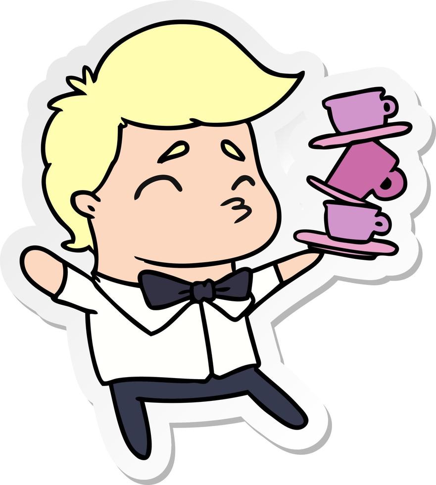 sticker cartoon of a kawaii cute waiter vector