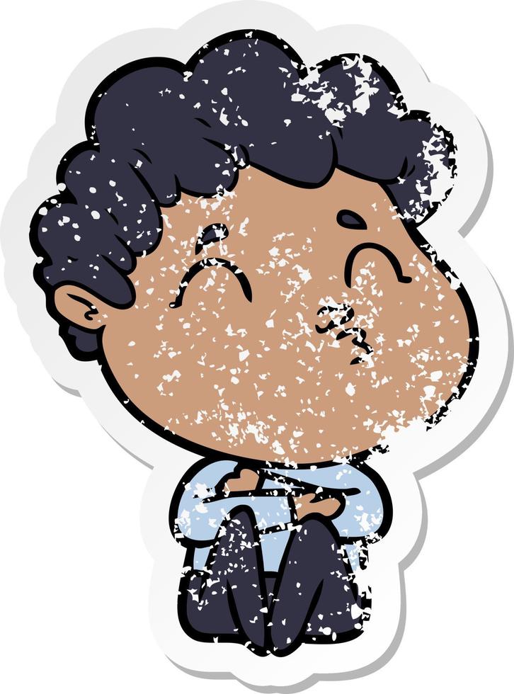 distressed sticker of a cartoon man pouting vector