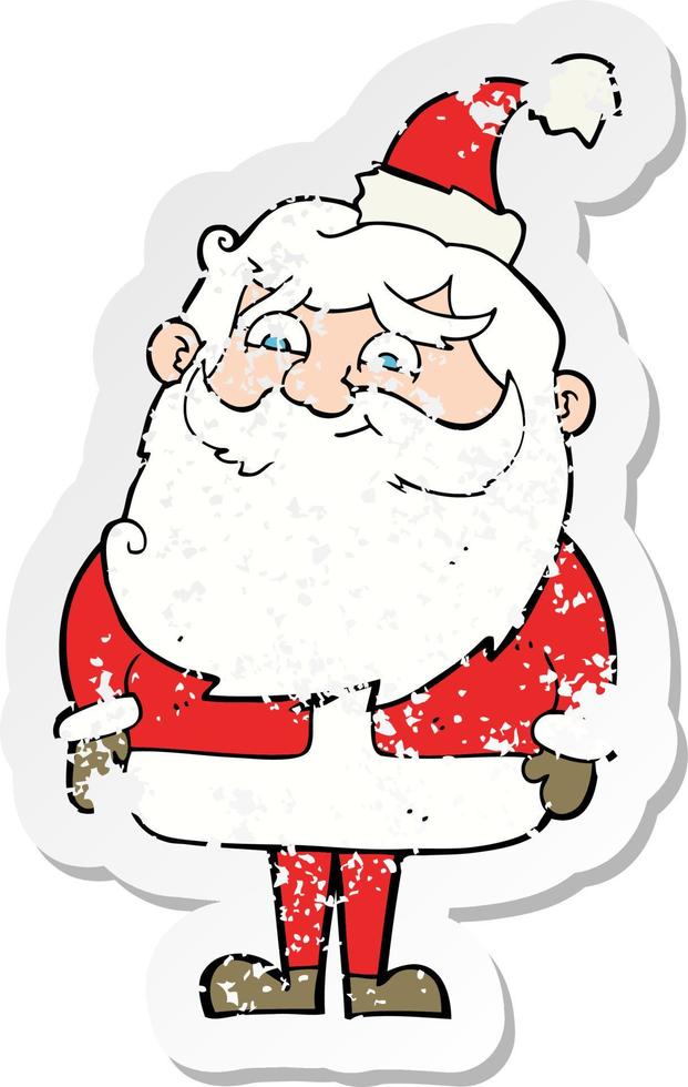 retro distressed sticker of a cartoon santa claus vector