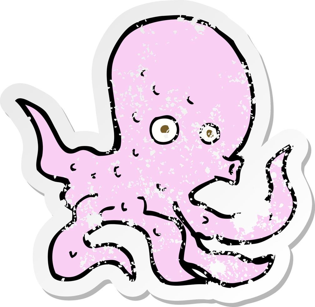 pegatina retro angustiada de un pulpo de dibujos animados vector