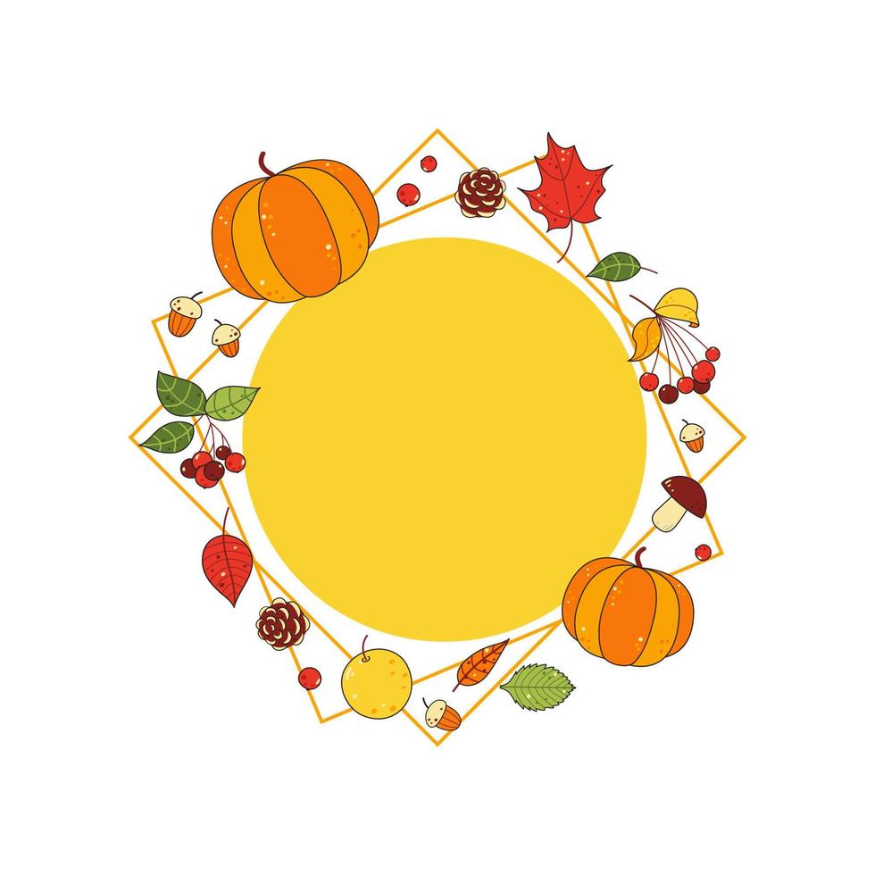 marco decorativo de otoño con bayas, hojas y calabazas vector