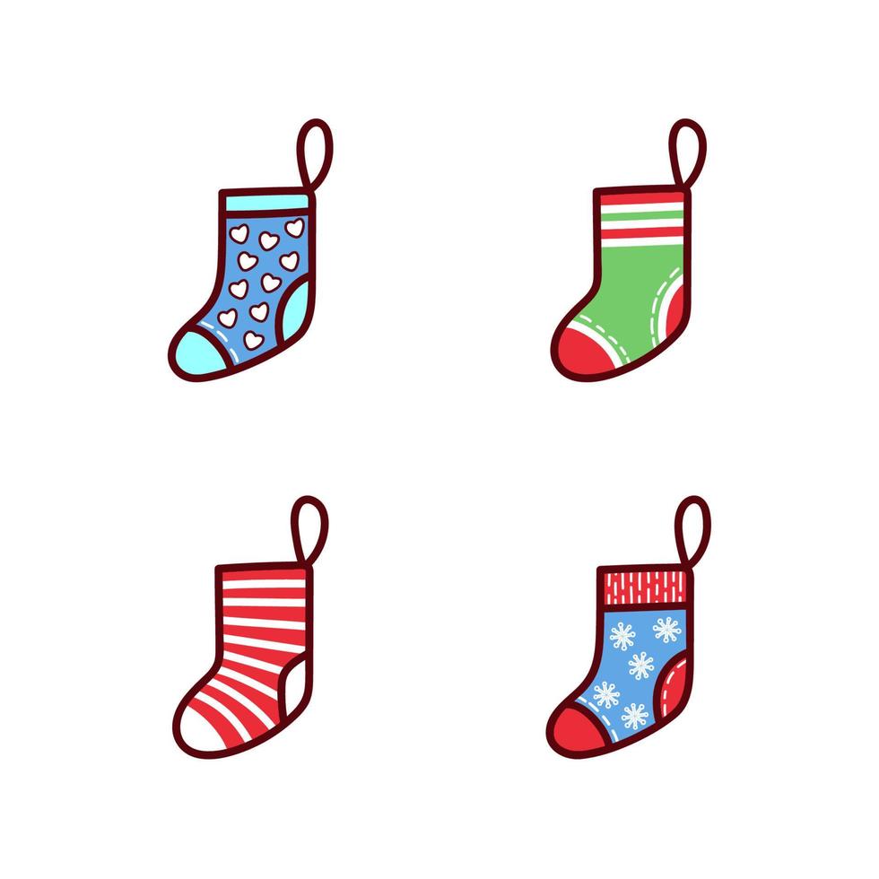 Set of hand-drawn children's winter socks. Cute icons in a linear style vector