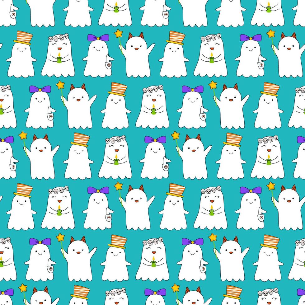Cute seamless vector pattern with funny little ghosts