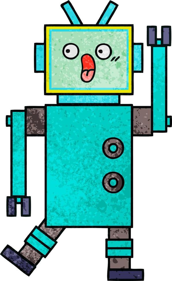 retro grunge texture cartoon robot vector