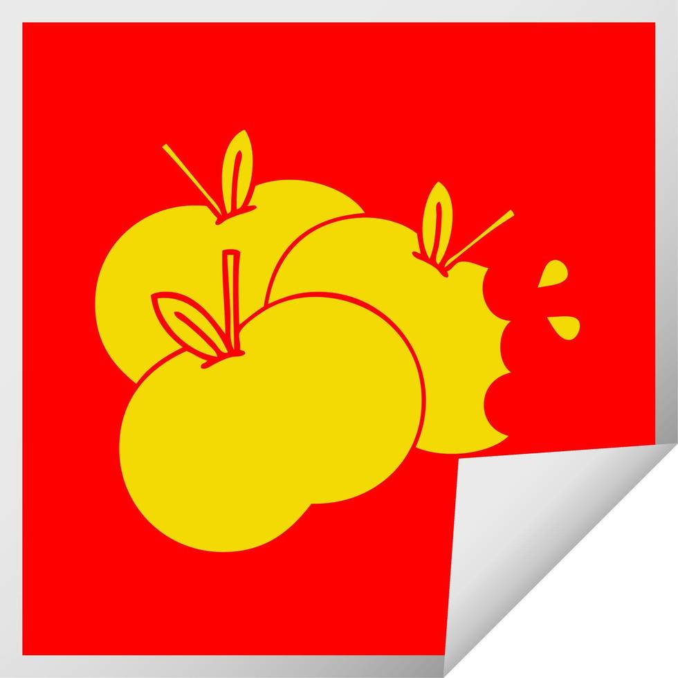square peeling sticker cartoon juicy apple vector