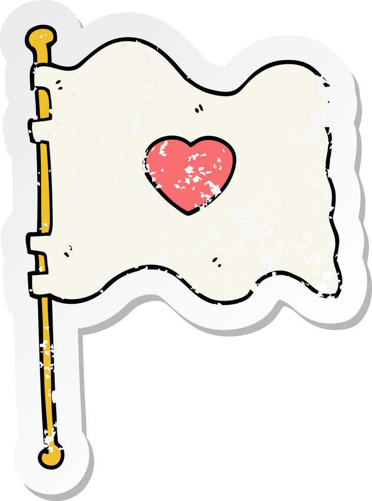 distressed sticker of a cartoon flag with love heart vector