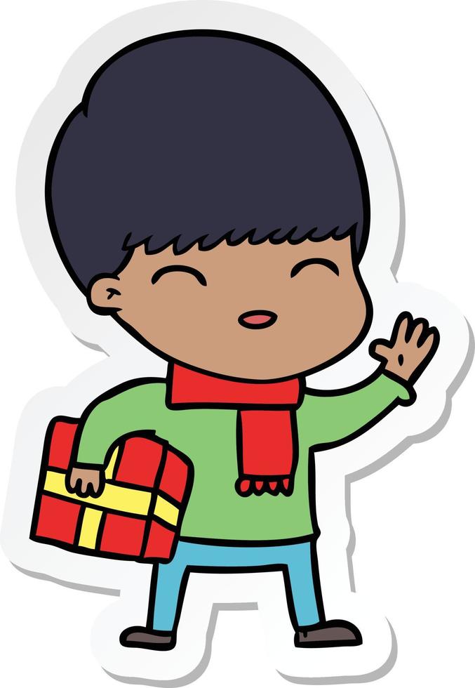 sticker of a happy cartoon boy vector