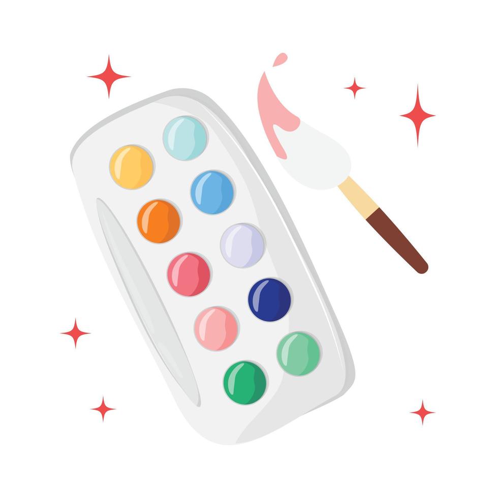 Water colors with brush and sparks on white background. vector