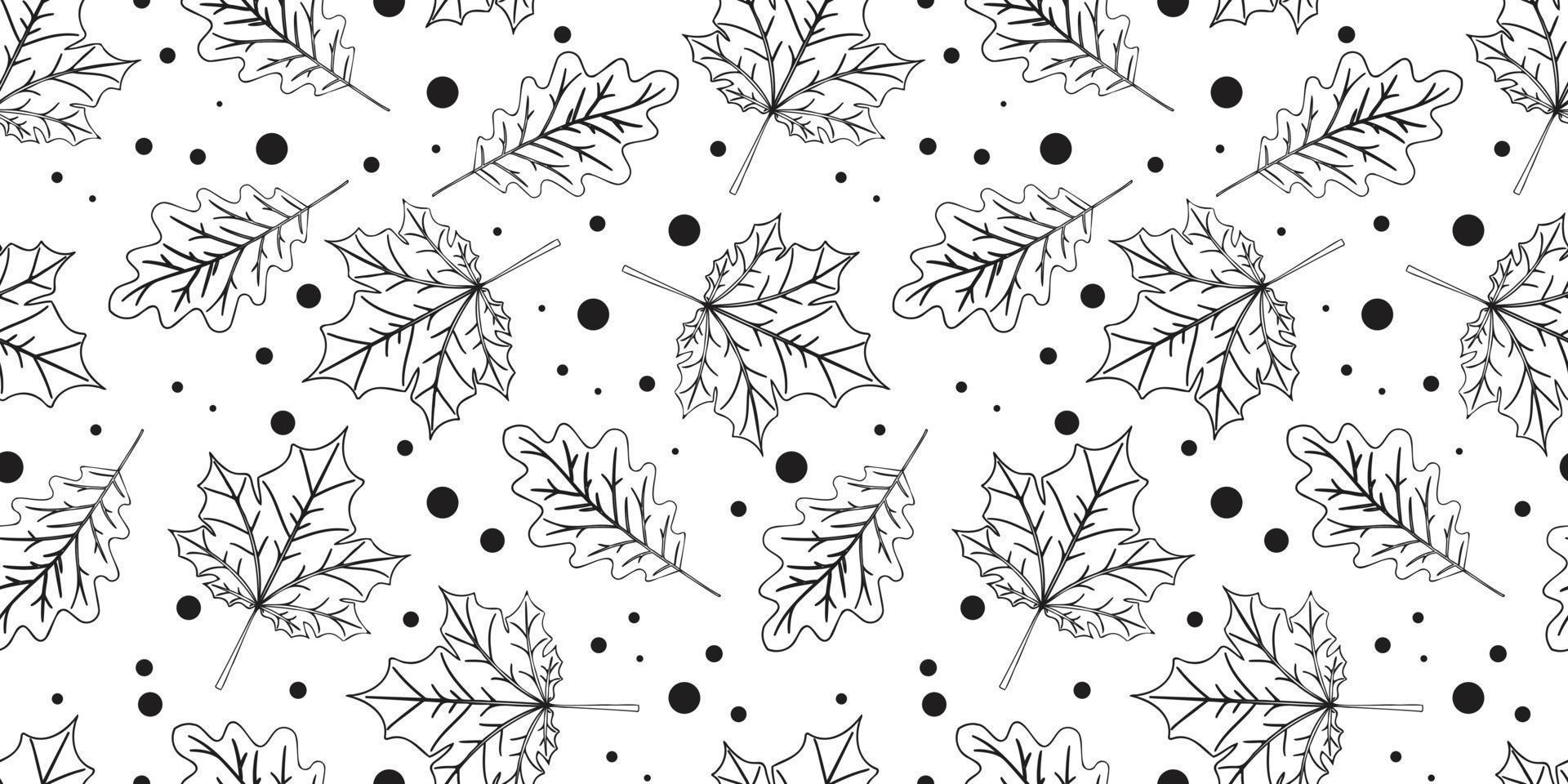 Leaves pattern. Seamless pattern with black autumn leaves on white background. vector