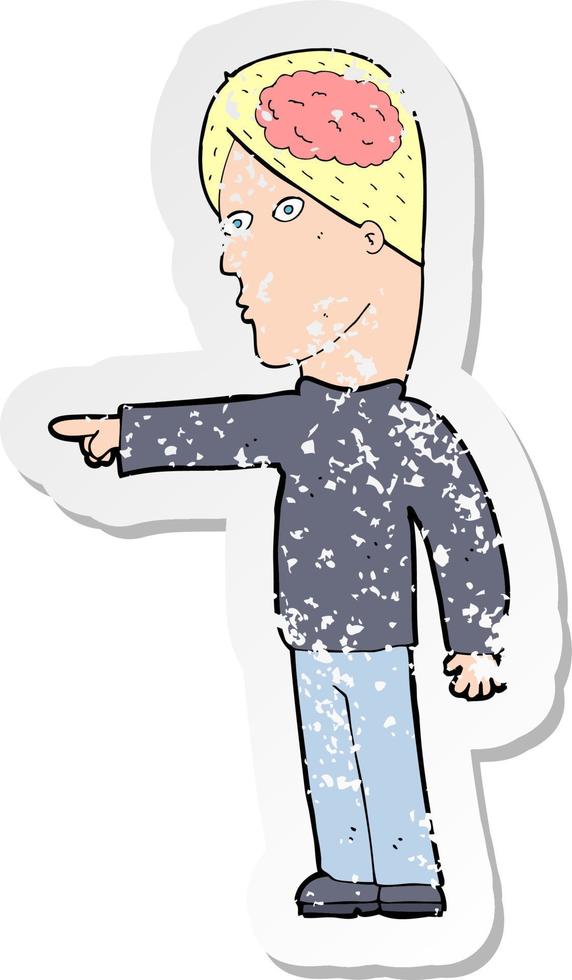 retro distressed sticker of a cartoon clever man pointing vector