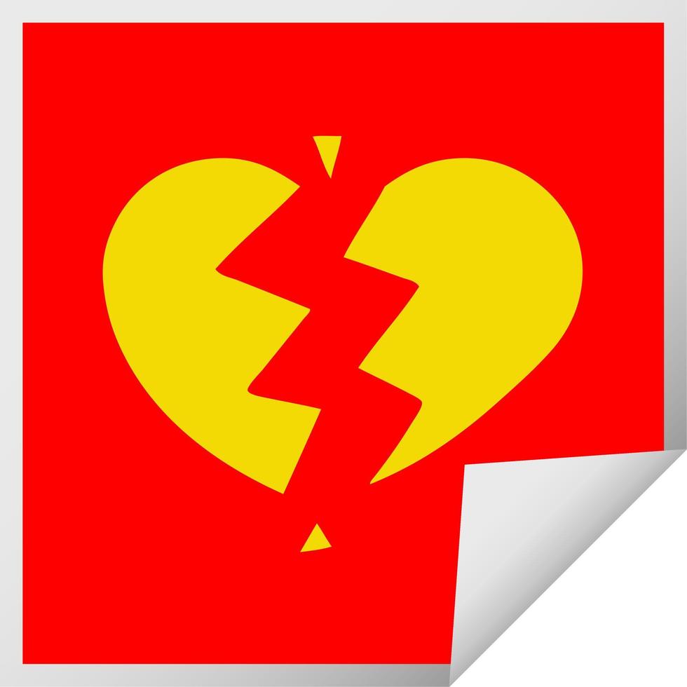 square peeling sticker cartoon broken heart vector
