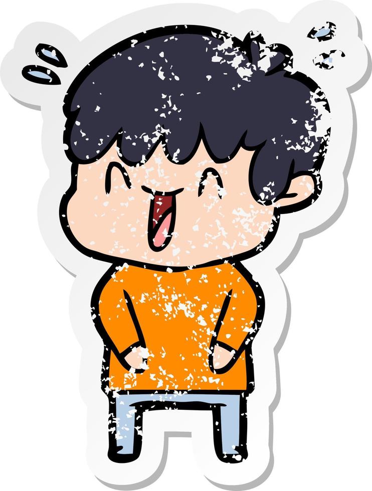 distressed sticker of a cartoon laughing boy vector