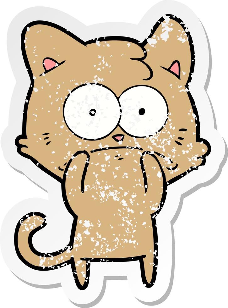 distressed sticker of a cartoon nervous cat vector