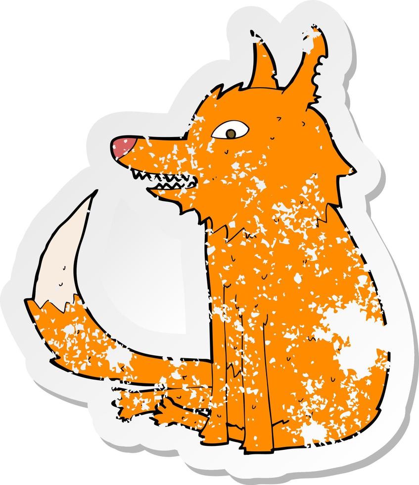 retro distressed sticker of a cartoon fox sitting vector